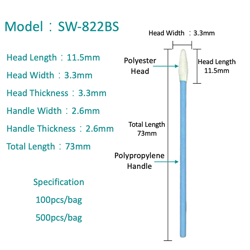 SW-822BS menunjukkan tip ketepatan poliester swab
